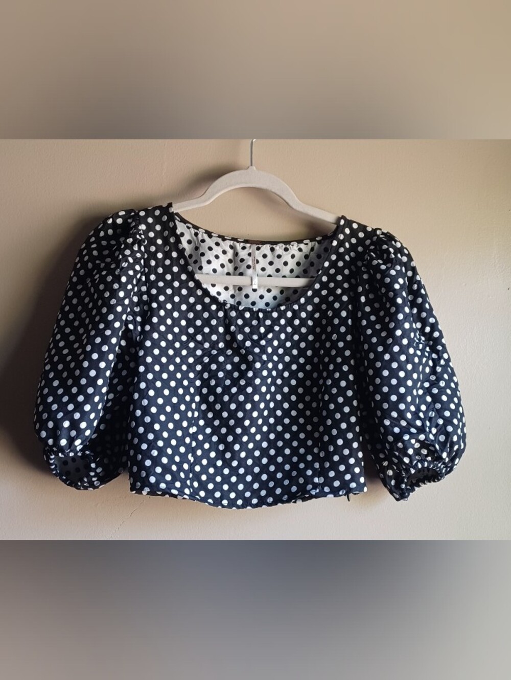 FREE PEOPLE Polka Puff Sleeve Crop In Black And White 0